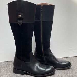 Frye Jayden Button Tall Black Leather/Suede Boots size 6.5B in EUC